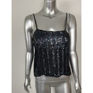 Sequin Silk Crop Top Women’s S/M Black Iridescent Spaghetti